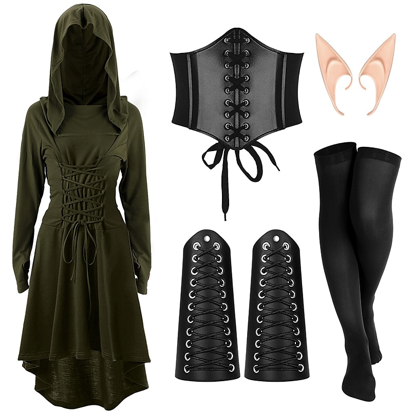Retro Vintage Punk e gótico Medieval Vestidos Corpete Roupa Viking Ranger Elfo Tiro com arco Mulheres Viking Fantasia Dia Das Bruxas Carnaval Festa Casual / Diário LARP Adulto Vestido Cinto Meias de 2025 por $44.99 –P9