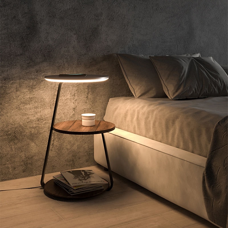 table d'appoint avec lampe, lampadaire avec table attachée, table de chevet rustique avec tiroir et chargement sans fil pour chambre à coucher, salon 110-240 V de 2025 ? $829.89 –P7