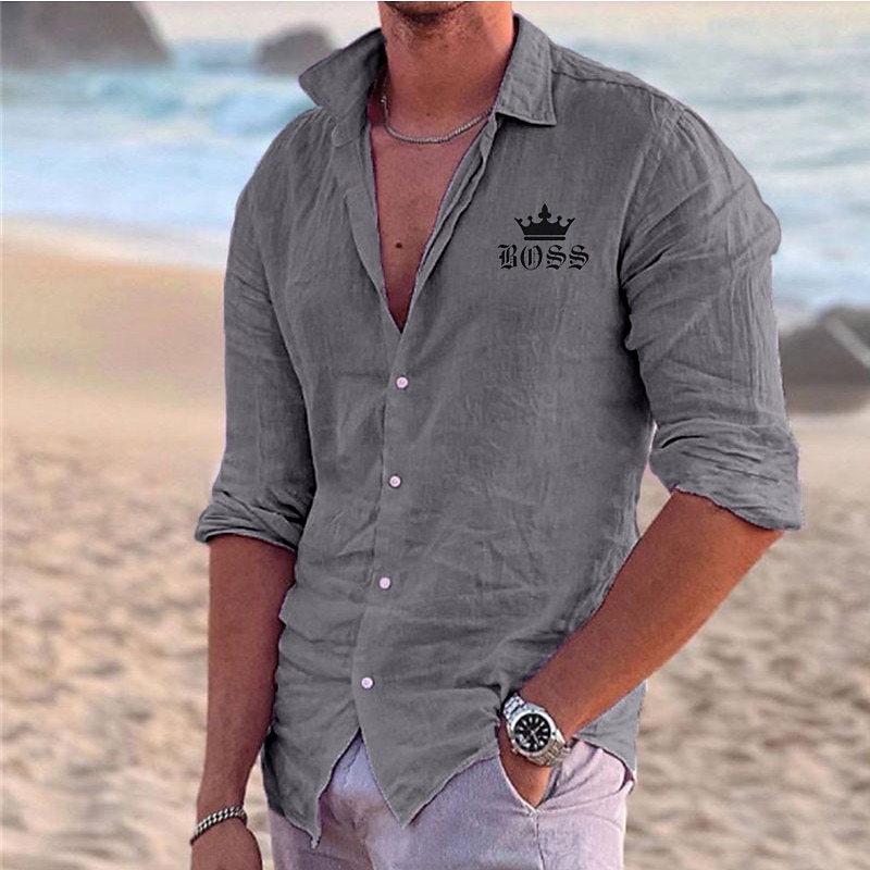 Homens Camisa Social camisa de linho camisa de praia Tiaras e Coroas Ao ar livre Férias Preto Branco Rosa Azul Manga Longa Lapela Primavera & Outono Roupa Imprimir de 2025 por $25.99 –P3