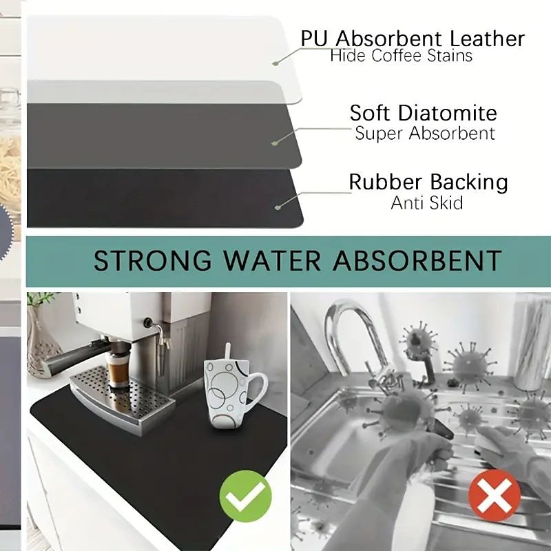 1 Stück saugfähige Mikrofaser-Abtropfmatte – perfekt, um Ihre Küchentheke sauber und organisiert zu halten! 2025 - $10.49 –P7
