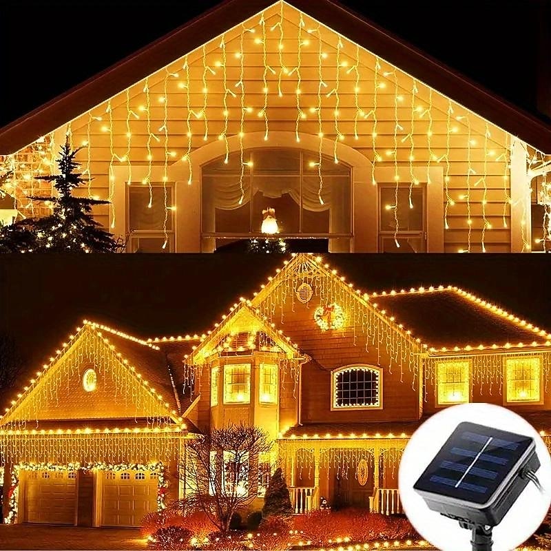 1τμχ led ηλιακό φωτιστικό κορδονιού, 4m-96leds 8 modes, αδιάβροχη κουρτίνα παγολαμπάκι νεράιδα χριστουγεννιάτικο φωτιστικό, οροφή, εμπορική διακόσμηση δρόμου 2025 - $14.99 –P5