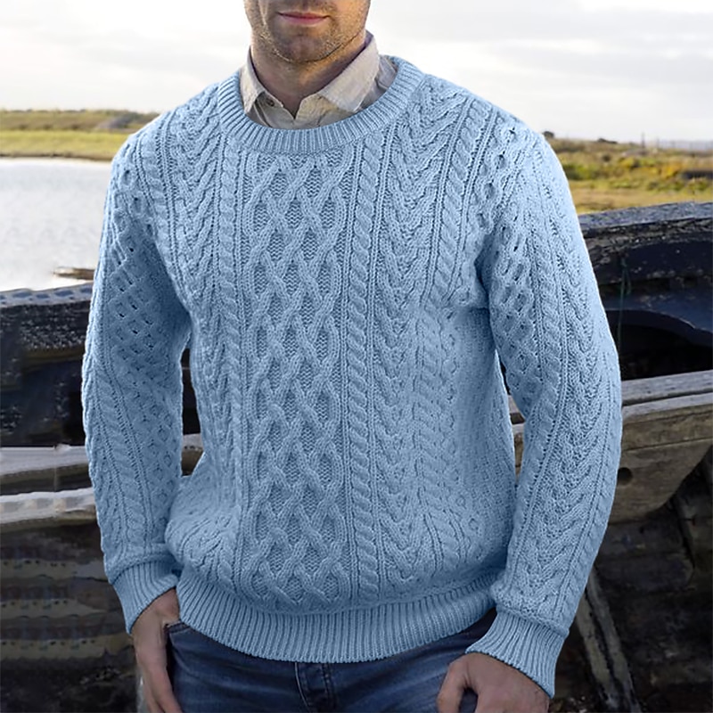 Men's Irish Pullover Sweater Jumper Knit Sweater Ribbed Cable Knit Regular Tops Knitted Plain Crew Neck Vintage Keep Warm Daily Wear Going out Clothing Apparel Fall Winter 2025 - $36.99 –P6