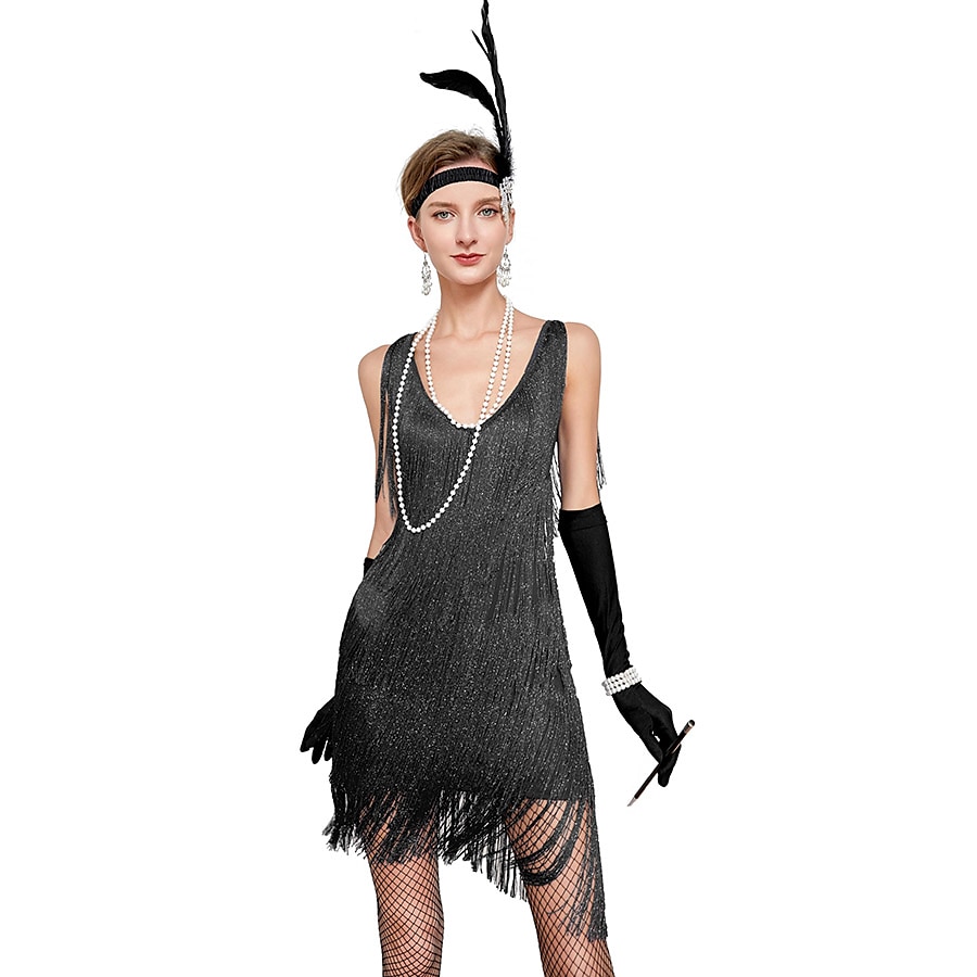 Retro Řvoucí 20s 20. léta 20. století Bubenové šaty Úbory Sada příslušenství Velký Gatsby Svatební host Flitry Třásně Flitry Třásně Do V Dámské předvečer Všech svatých Karneval Plesová maškaráda 2025 - $58.99 –P6