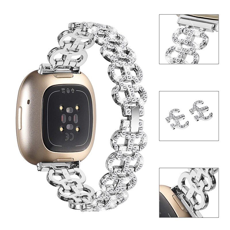 Pulseira de Smartwatch Compatível com Fitbit Versa 4, Sense 2, Versa 3, Sense Aço Inoxidável Relógio inteligente Alça Feminino Purpurina Cristal Pulseira de joias Substituição Pulseira de 2025 por $16.99 –P2