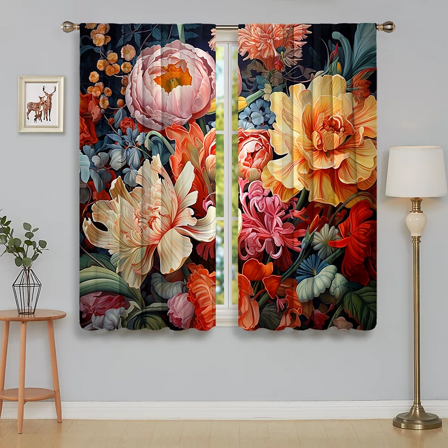 2 Panels Curtains For Living Room Bedroom, Flowers Curtain Drapes for Bedroom Door Kitchen Window Treatments Thermal Insulated Room Darkening 2025 - $22.99 –P15