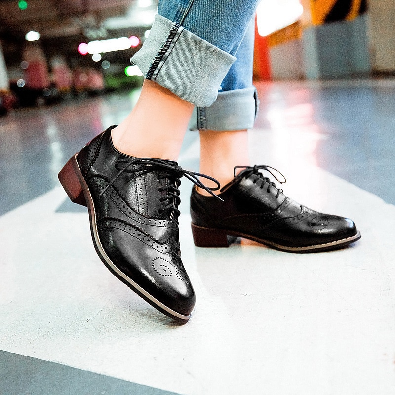 pantofi oxford clasici brogue de damă – pantofi maro din piele artificială cu vârful aripii cu șireturi pentru ținute casual și formale de inspirație vintage 2025 - $42.99 –P10