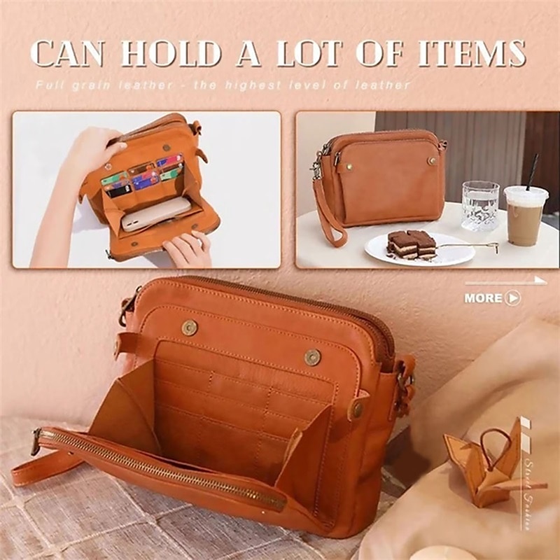Women's Vintage Three-Layer Leather Crossbody Shoulder & Clutch Bag – Multi-Compartment Design for Casual, Work, and Travel Use 2025 - $29.99 –P4