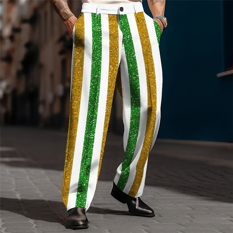 Proužek Vinobraní Pánské 3D tisk Kalhoty Venkovní ulice Noste do práce Vánoce Polyester Červená Modrá Zlatá S M L Vysoký Pružnost Kalhoty 2025 - $29.99 –P2