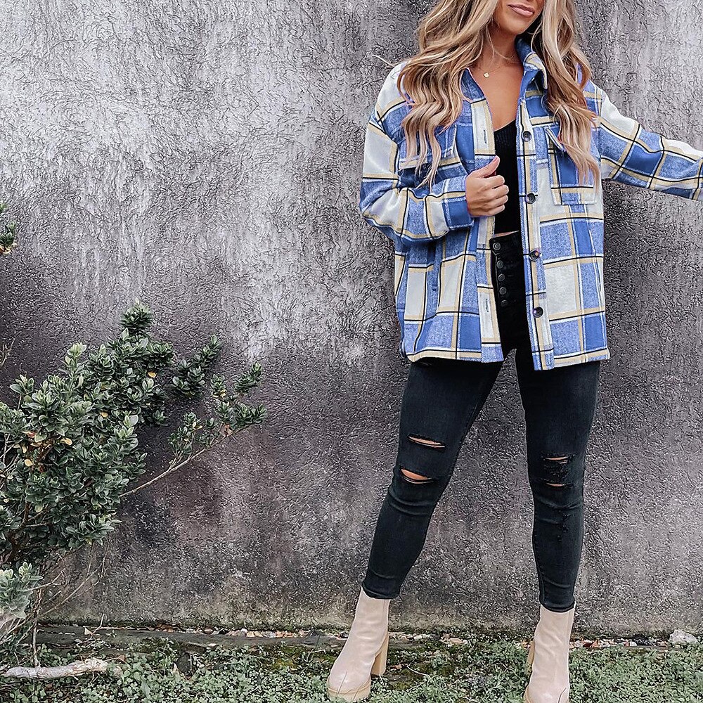 Women's Shirt Blouse Fashion Plaid Buttons Pocket Print Long Sleeve Regular Tops Shirt Collar Casual Black Red Green Khaki Spring &  Fall 2025 - $28.99 –P12
