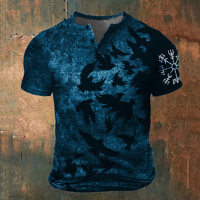 Per uomo Grafico Animale Vichingo Maglietta Maglia Henley Manica Corta Stampa 3D Moda Classico Retrò Vintage Sport all'Aperto Ferie Uscire Primavera & Estate Blu Marrone Verde Grigio Henley Maglietta del 2026 a $22.99 –P3