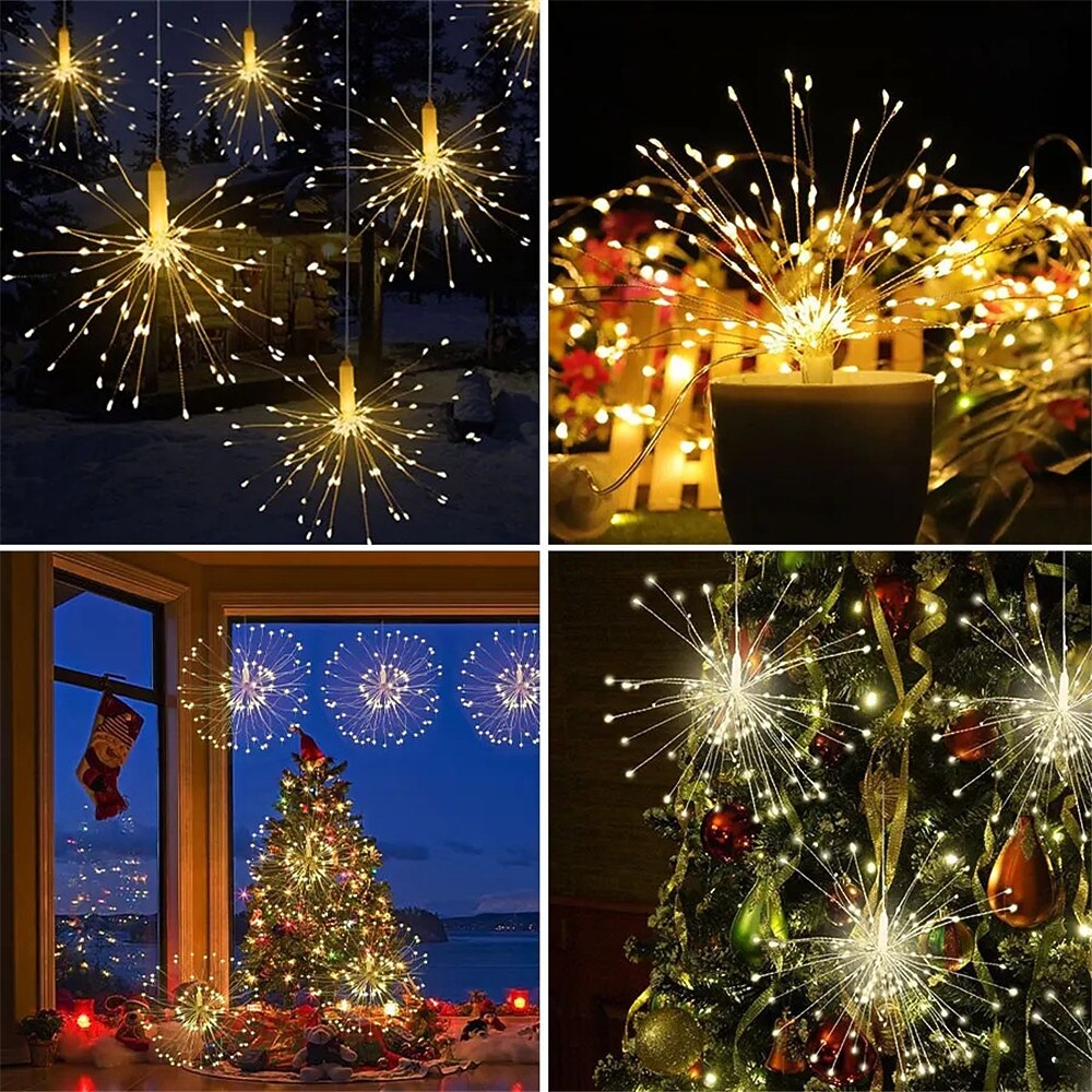 led fyrverkeri lys utendørs vanntett hengende starburst string lys for ferie dekor fairy new year lys 2025 - $9.49 –P4