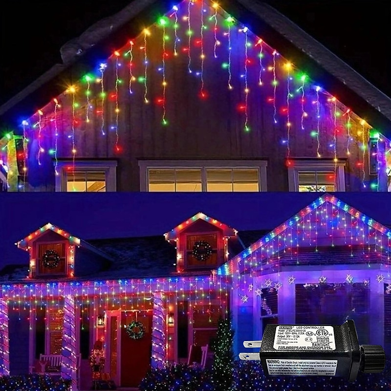 1 confezione di luci natalizie a ghiacciolo, 10 m 400 led 8 modalità e timer con 60 gocce, luci natalizie a ghiacciolo con timer, stringa di luci esterne collegabili impermeabili per vacanze, del 2025 a $18.99 –P1
