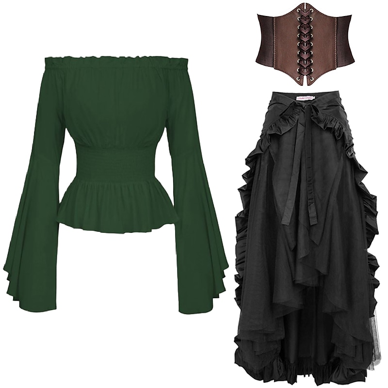 Sets with Off Shoulder Blouse Skirt Underbust Corset 3 PCS Women's Gothic Medieval Steampunk Renaissance Retro Vintage Pirate Viking Outfits Casual Daily LARP Costumes 2025 - $61.99 –P3