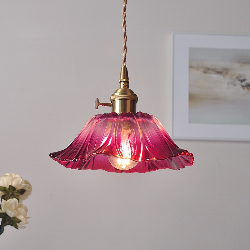 Lámpara colgante de cristal para isla de cocina, lámpara de techo con pantalla de cristal de flor morada, lámpara colgante rústica E27 para comedor, dormitorio, bar 2025 - $185.99 –P4