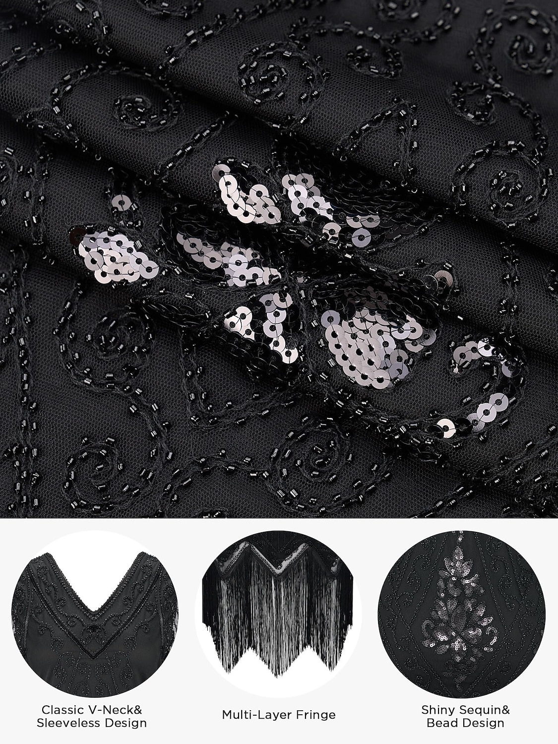 Retro Vintage Roaring 20s 1920s Flapper Dress Outfits Accessories Set The Great Gatsby Wedding Guest Sequins Tassel Fringe Sequin Tassel V Neck Women's Halloween Carnival Masquerade Carnival Party 2025 - $57.99 –P14