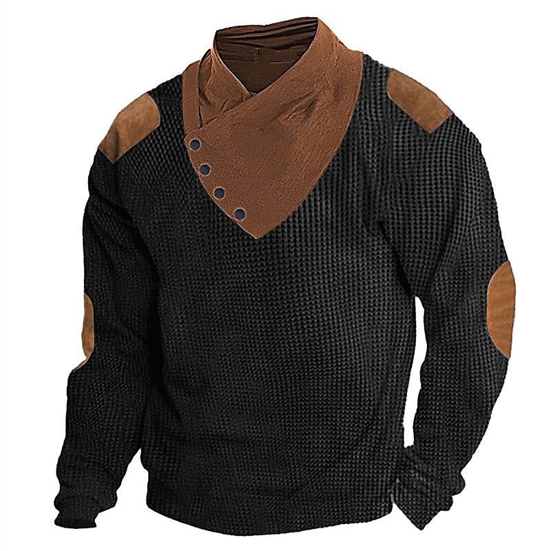 Herren T Shirt T-Shirt Langarmshirt Langarm Stehkragen Frühling & Herbst Farbblock Mode Designer Basic Patchwork Urlaub Straße Ausgehen Schwarz Marinenblau Braun Top T-Shirt für Herren 2025 - $20.99 –P4