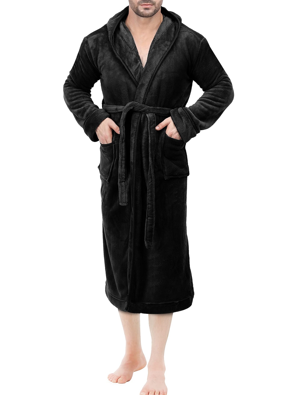 Herren Schlafanzug Morgenmantel Bademantel 1 pcs Glatt Stilvoll Brautkleider schlicht Komfort Heim Täglich Bett Vlies Komfort Warm Kapuzenpullover Langarm Tasche Herbst Winter Schwarz Dunkelblau 2026 - $25.99 –P8