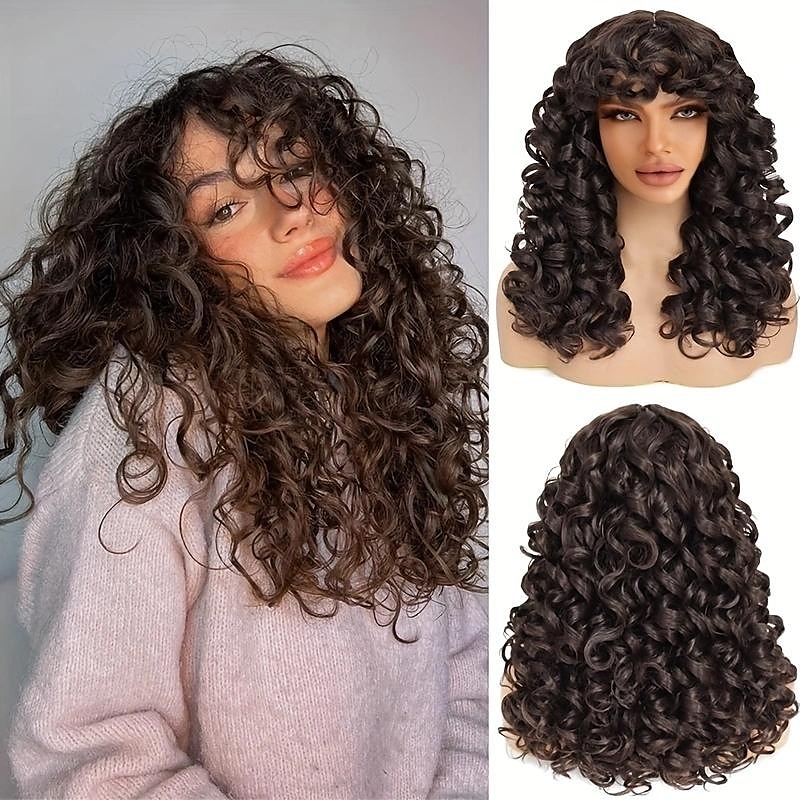 פאות גדולות מתולתלות לנשים פאות אפרו מתולתלות קצרות עם פוני גדול קופצני פלומתי סיבים סינתטיים פאות שיער למסיבות קוספליי ללבוש יומיומי 16 אינץ' 2025 - $18.99 –P2