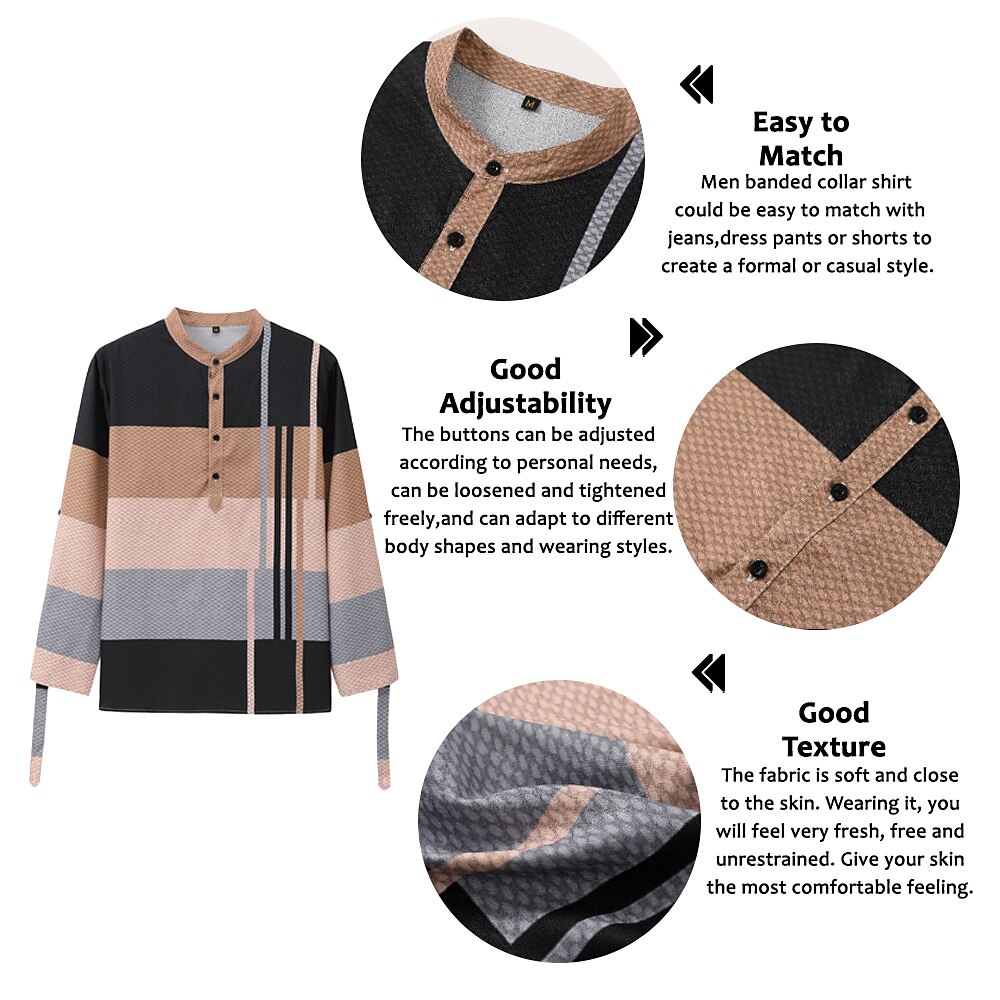 Men's Striped Geometric Pattern Geometry Shirt Button Up Shirt Long Sleeve Fashion Streetwear Designer Casual Going out Summer Spring Fall Stand Collar Print Blue-Green Yellow Black / Purple Red 2025 - $24.99 –P1
