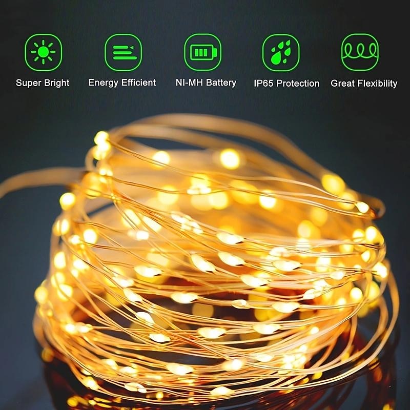 Outdoor Solar String Lights, Solar Powered Fairy Lights With 8 Modes Waterproof Decoration Copper Wire Lights For Patio Yard Trees Christmas Wedding Party 2025 - $15.99 –P9