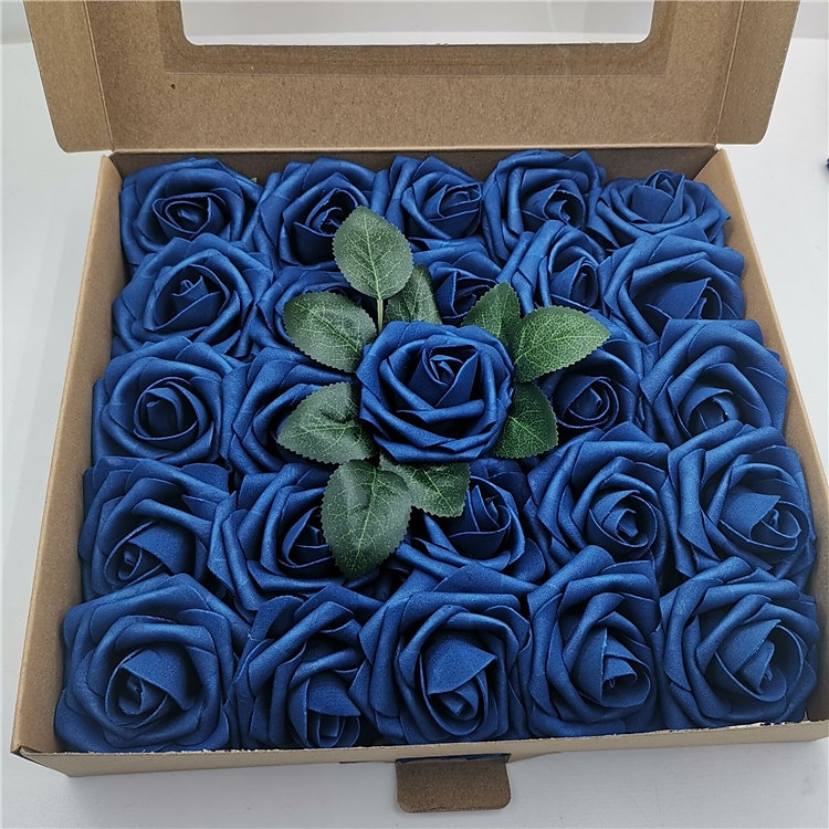 Confezione regalo 25/50 pz/set 8 cm rosa artificiale con foglie 25 50 scatole di decorazioni floreali per la casa decorazione di nozze del 2025 a $15.49 –P4
