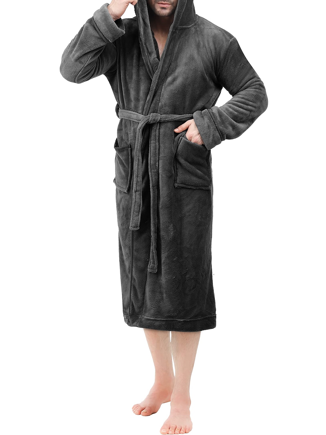 Herren Schlafanzug Morgenmantel Bademantel 1 pcs Glatt Stilvoll Brautkleider schlicht Komfort Heim Täglich Bett Vlies Komfort Warm Kapuzenpullover Langarm Tasche Herbst Winter Schwarz Dunkelblau 2026 - $25.99 –P11