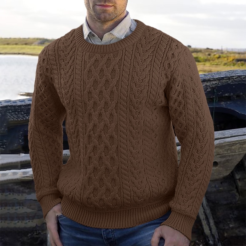 Men's Irish Pullover Sweater Jumper Knit Sweater Ribbed Cable Knit Regular Tops Knitted Plain Crew Neck Vintage Keep Warm Daily Wear Going out Clothing Apparel Fall Winter 2025 - $36.99 –P1