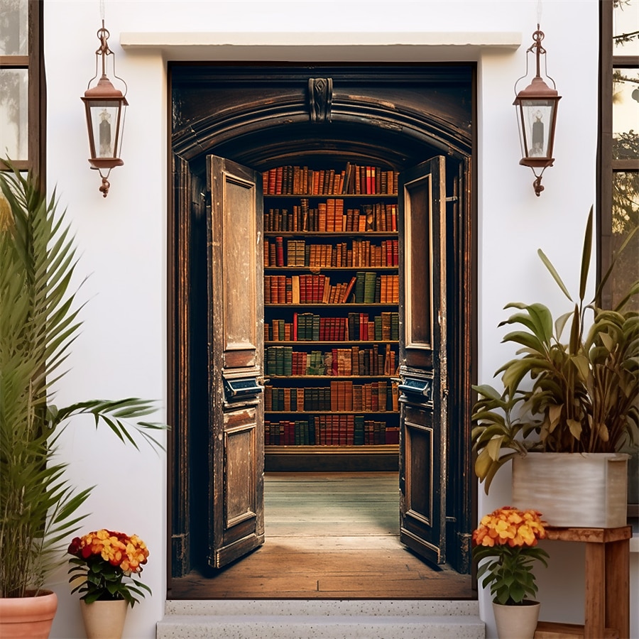 bibliotek dørdeksler dør tapesty dør gardin dekorasjon bakteppe dør banner for inngangsdør gårdshus ferie fest dekor forsyninger 2026 - $26.99 –P2