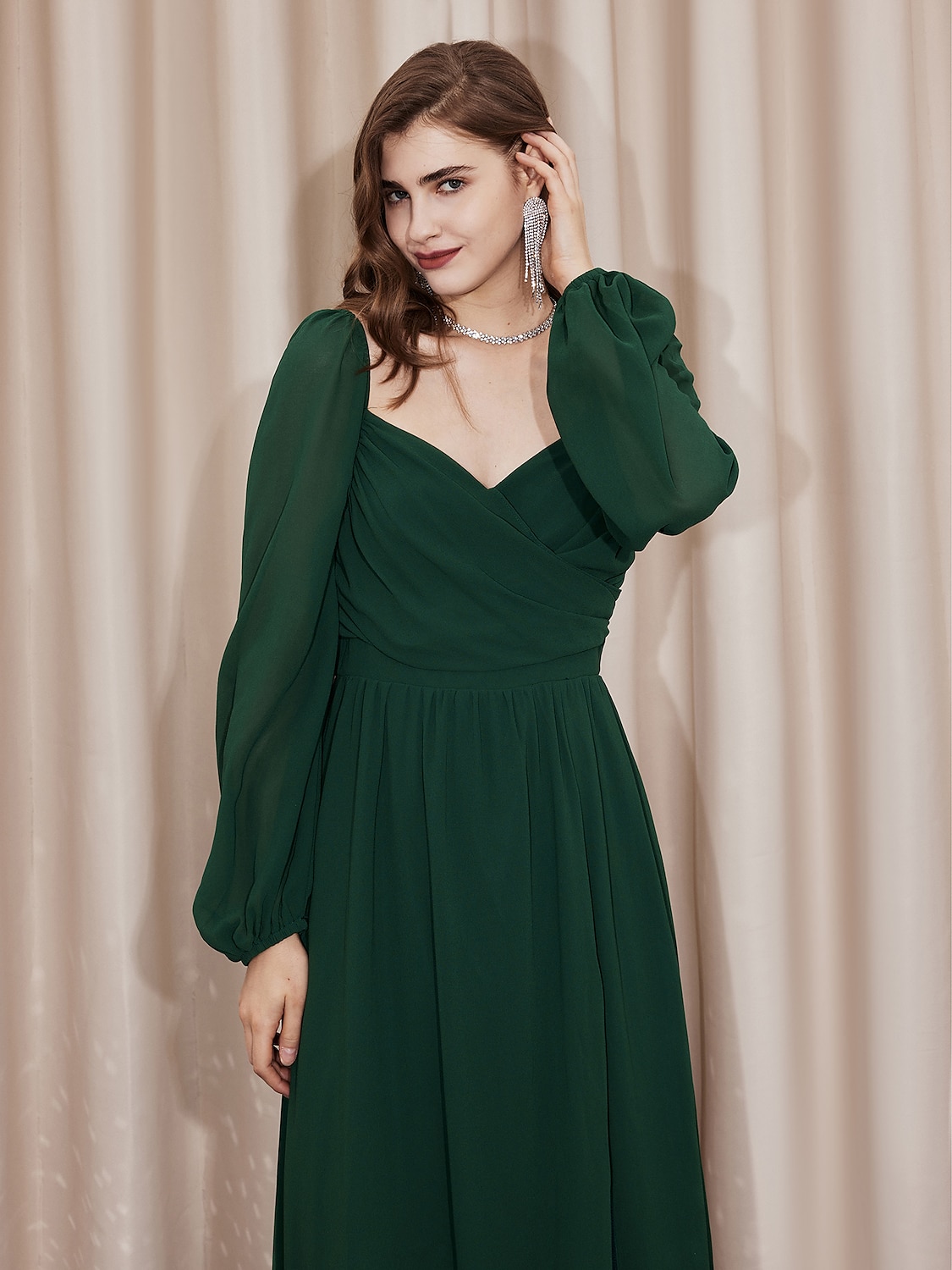 elegantes, gerafftes, geteiltes Maxikleid 2025 - $51.99 –P6