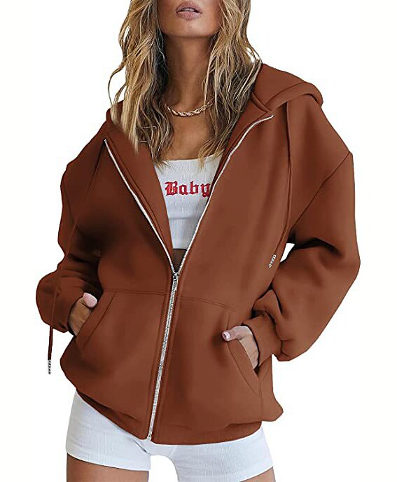 Moletom Moletom com zíper Pullover Tecido Bolso frontal Para Mulheres Adulto Não Imprimindo Rua Casual / Diário de 2025 por $21.99 –P14