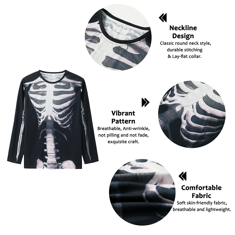 Herr Grafisk Skelett T-shirt halloween skjorta Långärmad T-shirt 3D-tryck Rund hals Skjorta Mode Ledigt Gata Dagligen Helgdag B C Svart Vår & Höst Kläder S M L XL XXL 4XL 5XL 2025 - $19.99 –P1