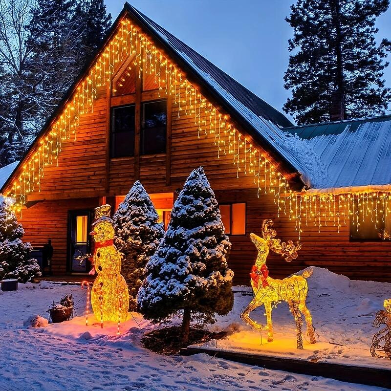 1 confezione di luci natalizie a forma di ghiacciolo, 96 led 4 m 8 modalità e timer, bianco caldo, bianco freddo, multicolore, luci a stringa esterne collegabili impermeabili per vacanze, matrimoni, del 2025 a $18.99 –P3