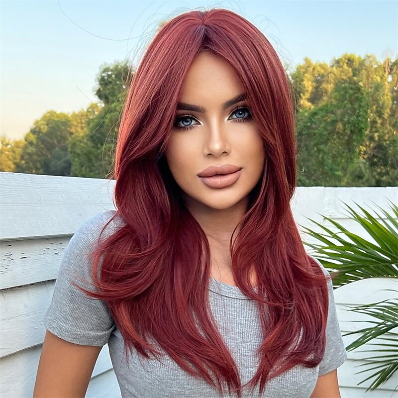 evidenzia parrucca bionda marrone con frangia parrucche diritte naturali di media lunghezza per donne parrucche sintetiche in fibra resistente al calore per cosplay quotidiano del 2025 a $26.99 –P5