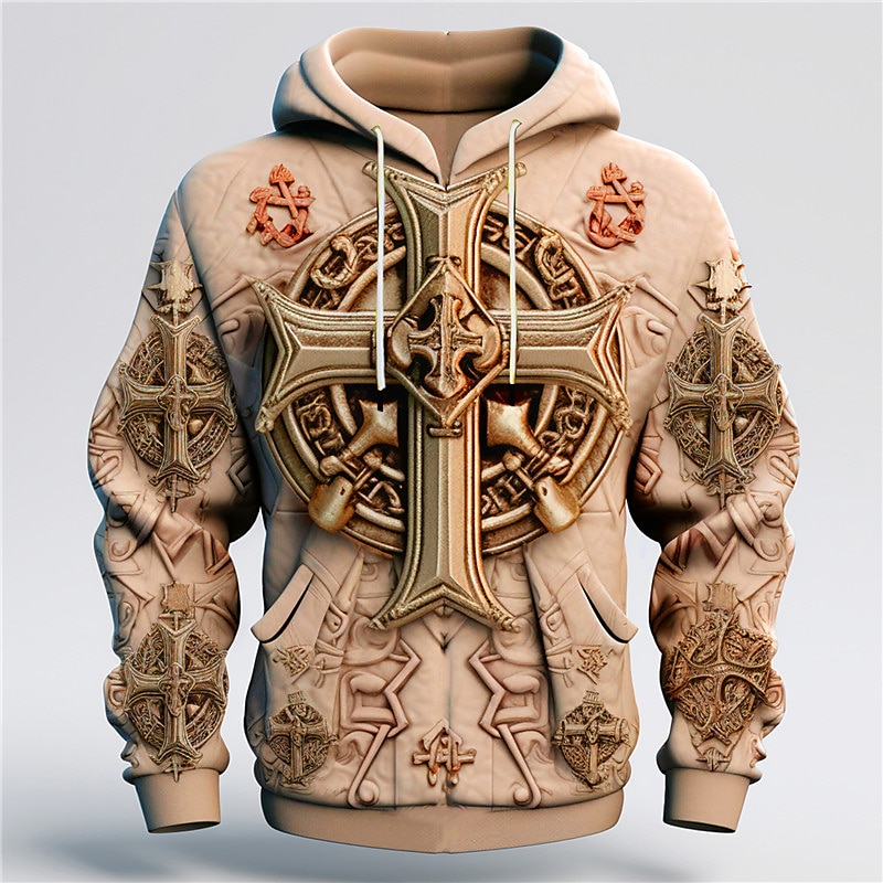 Pánské Grafika Haç Kapuce Kapucky Mikina Kapuce Dlouhý rukáv Mikina s kapucí Kapuce Módní 3D tisk Outdoorové sporty Dovolená Streetwear Vodní modrá Hnědá Tisk Přední kapsa Jaro & podzim Návrhář 2025 - $31.99 –P3