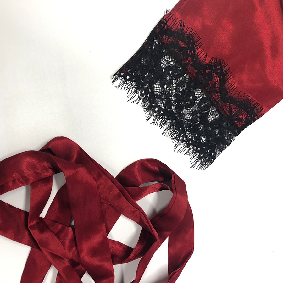 Damen-Pyjama-Sets 4-teilig, reine Farbe, schlicht, lässig, weich, für zu Hause, tägliches Bett, Satin, atmungsaktiv, V-Draht, Langarm-Shorts, Sommer-Frühlings-Home-Outfits 2025 - $23.99 –P9