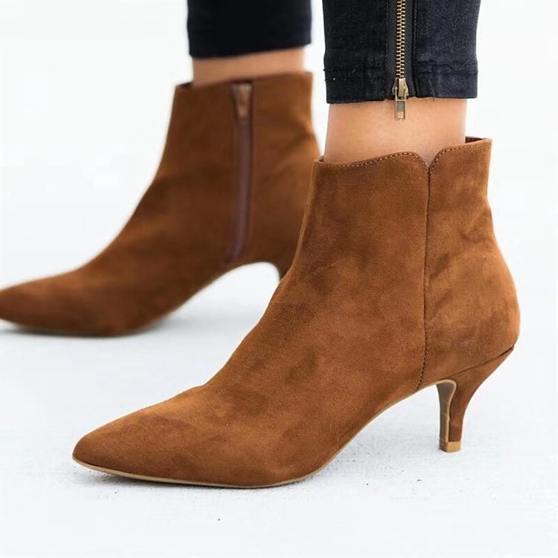 bottines chics à bout pointu en similicuir noir pour femmes avec fermeture à glissière - idéales pour les soirées, les tenues de bureau et les sorties à la mode de 2025 ? $34.99 –P6