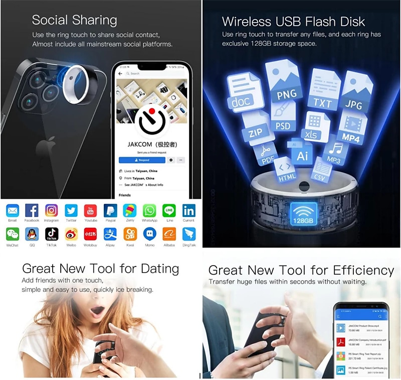 2025年 NFC ID IC スリーインワン機能統合 Android iOS デュアルシステムをサポート 128g ストレージ セラミックボディ jakcom r4 スマートリング コレクション – $46.99 –P5