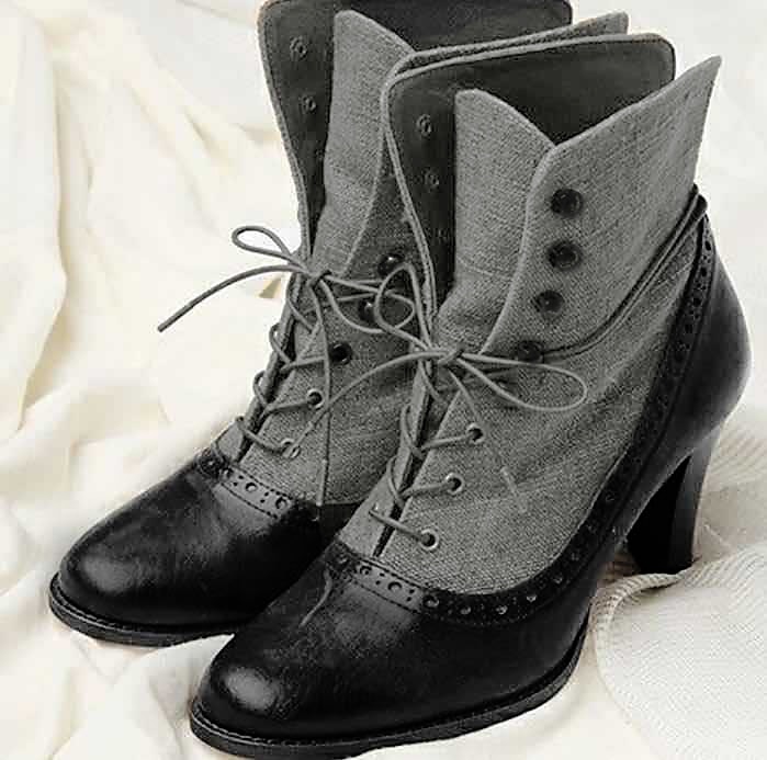 damskie wiktoriańskie sznurowane botki z detalami w stylu vintage brogs – buty na wysokim obcasie ze sztucznej skóry i materiału w stylu retro 2025 - $59.99 –P1