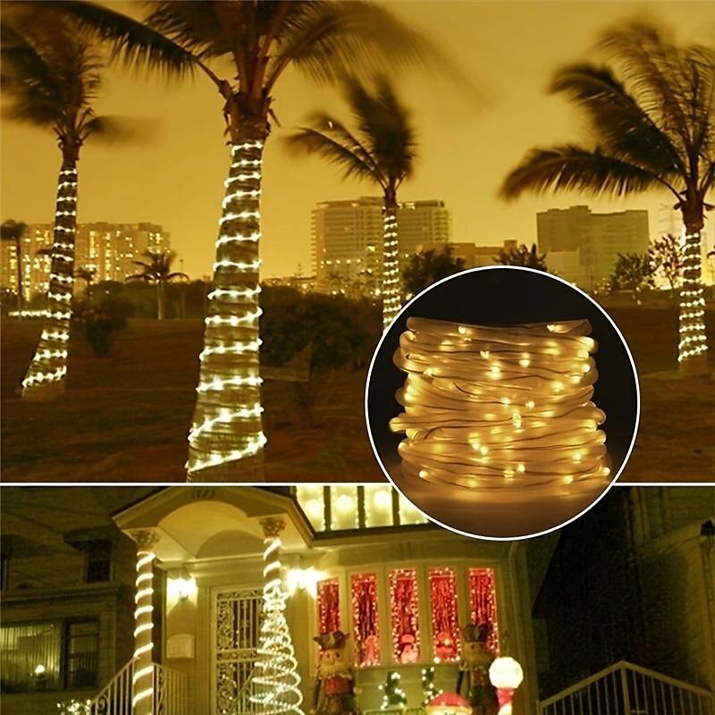 1 paquet de guirlandes lumineuses solaires à LED étanches pour l'extérieur, guirlande lumineuse de jardin féerique, décoration de fête de mariage d'Halloween de Noël en plein air, 7 m-50 LED / 12 m-100 LED / 20 m-200 LED / 30 m-300 LED de 2025 ? $12.99 –P1