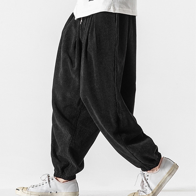 Men's Sweatpants Corduroy Pants Carrot Pants Pocket Drawstring Elastic Waist Plain Comfort Breathable Outdoor Daily Going out Fashion Casual Black Pink 2026 - $49.99 –P16