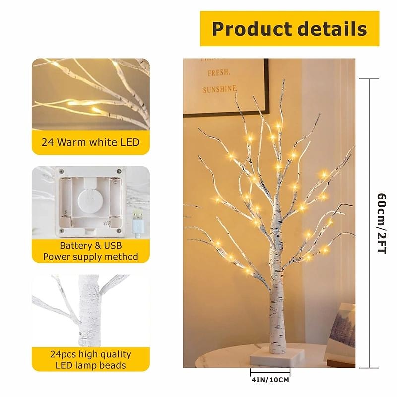 led bjørkelys, simulerte dekorative bordlamper til jul, hjem og arrangement 2025 - $14.49 –P1