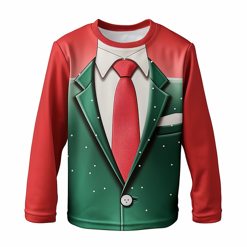 Pojkar 3D Fluga Jul T-shirt T-shirt Skjortor Långärmad 3D-tryck Höst Vinter Sport Mode Streetwear Barn 3-12 år 4-12 år Rund hals Utomhus Ledigt Dagligen Normal 2025 - $13.99 –P5