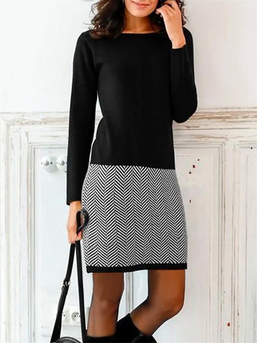 Vestido de Moletom Feminino Mini Vestido Casual Moda Ativa Ao Ar Livre Saindo Fim de Semana Decote Redondo Estampa Geométrico Bloco de Cor Ajuste Solto Preto Marrom Verde S M L XL XXL de 2026 por $29.99 –P3