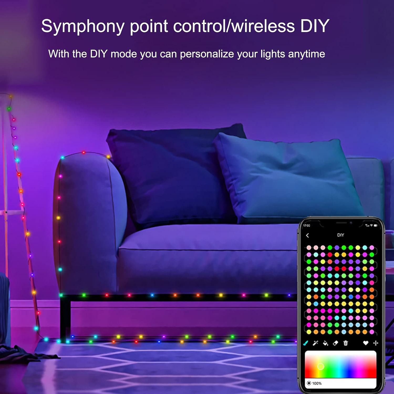 Elegante Bruiloft Ontvangst Feest 33 ft 100 LEDs Kleurveranderende Sprookjeslichten Muzieksynchronisatie Afstandsbediening  App Besturing USB DIY Waterdichte Slimme Sprookjeslichten voor Feest 2026 - $26.99 –P9