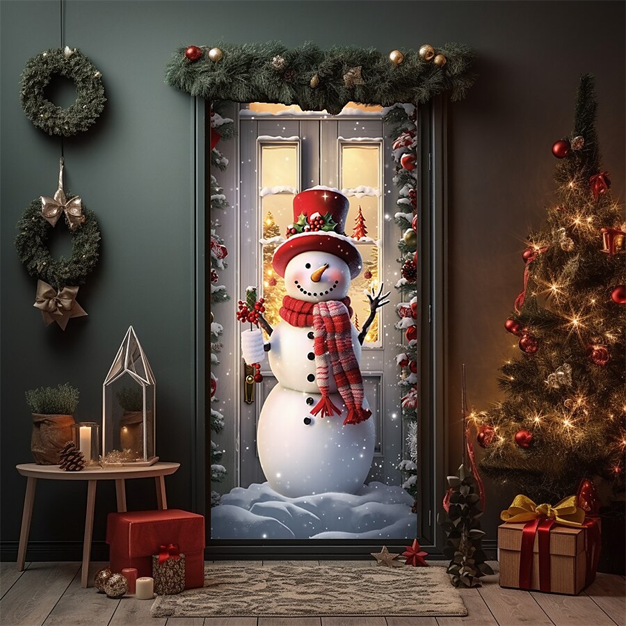 karácsonyi ajtódíszek hóember ajtóhuzatok ajtókárpitos ajtófüggöny dekoráció háttér ajtó transzparens bejárati ajtóhoz parasztház ünnepi parti dekorációs kellékek 2025 - $22.99 –P7