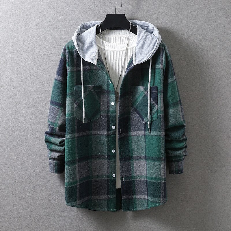 Men's Shirt Casual Shirt Plaid Shirt Button Up Shirt Overshirt Plaid / Check Outdoor Daily Wear Yellow Blue Orange Green Long Sleeve Hooded Fall & Winter Clothing Apparel Front Pocket 2025 - $35.99 –P3