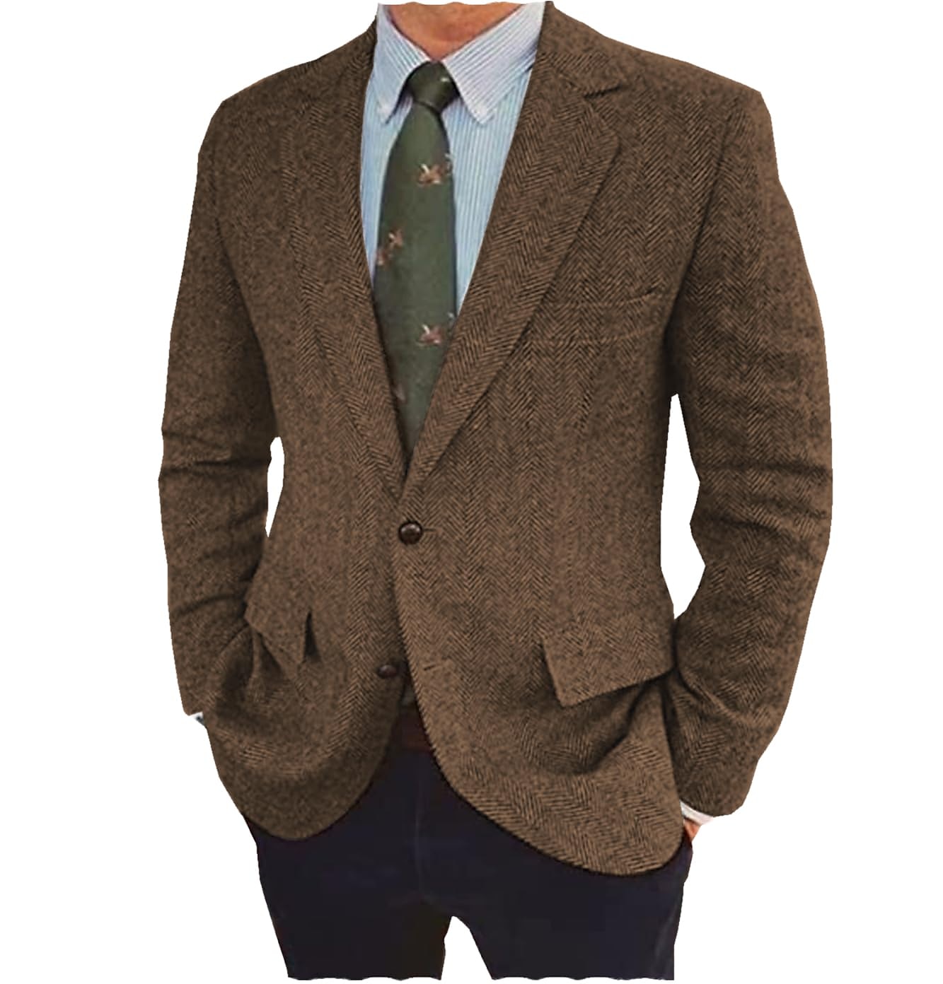 Herren Tweed Fischgrät Blazer Retro Vintage Jacke Winter Regular Übergröße Einreihig Zwei Knöpfe Braun Schwarz Blau 2025 - $82.99 –P1