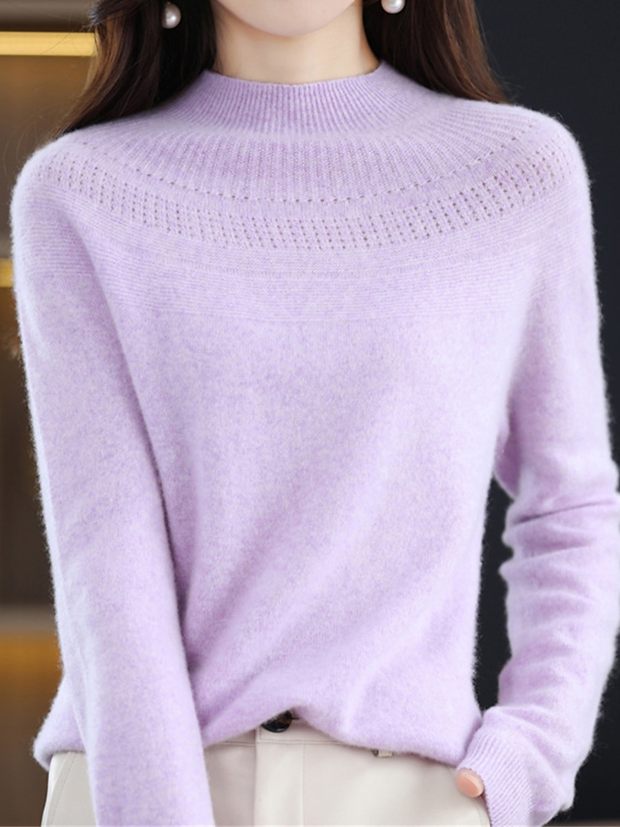 Dame Pullover genser Gatemote Fritid Myk Helfarge Riflet Crew-hals Overstørrelse Langermet Vanlige topper Strikke utendørs Daglig Ferie Magentafarget Sjø blå Høst Vinter 2025 - $54.99 –P7