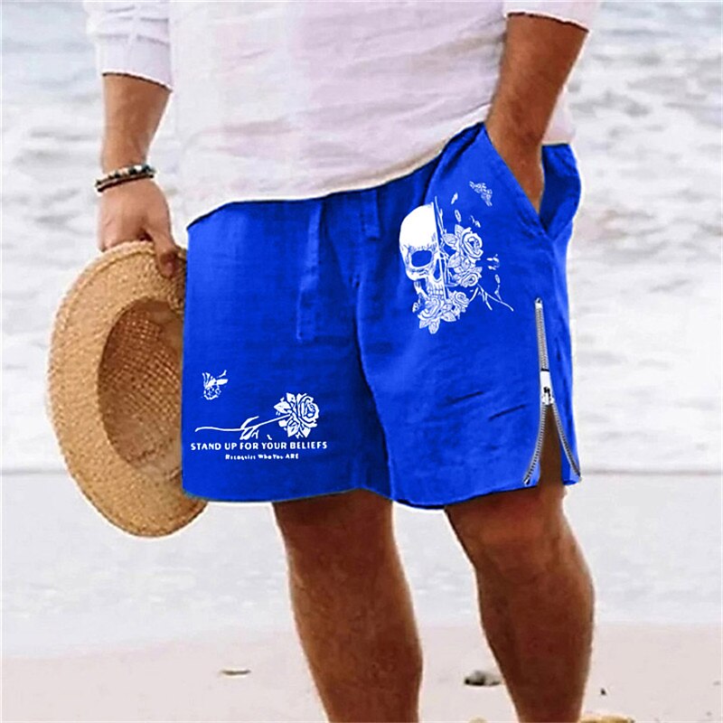 Men's Skull Sunflower Shorts Summer Shorts Beach Shorts Mid Waist Hawaiian Casual Daily Holiday Going out Zipper Drawstring Elastic Waist Designer Clothing Apparel 2025 - $23.99 –P5