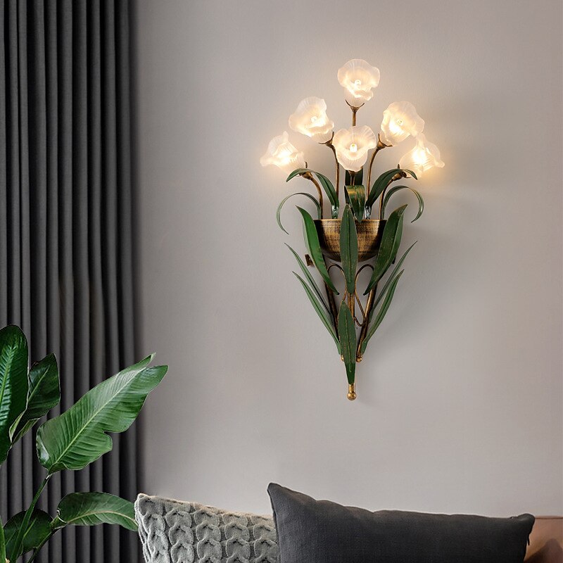 arandelas de parede design de flores g4 * 6 luminária de cabeceira led com iluminação de vaidade de vidro de metal lâmpadas de parede de metal para corredor de quarto 110-240v de 2025 por $365.09 –P12